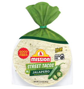 graphic showing Street Tacos Jalapeno Corn Tortillas packaging